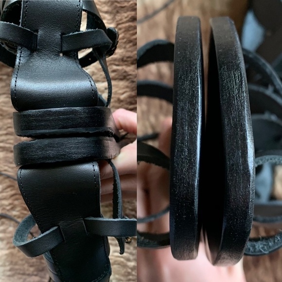 Ancient Greek Sandals Themes Gladiator Black Leather - Picture 6 of 15